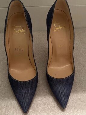 Christian Louboutin So Kate 120 mm Dark Denim Pointed Toe Pumps white silhouette